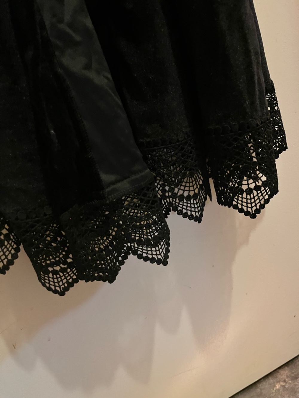 Black Velvet Long Robe with Lace Trim - Picture 3 of 5